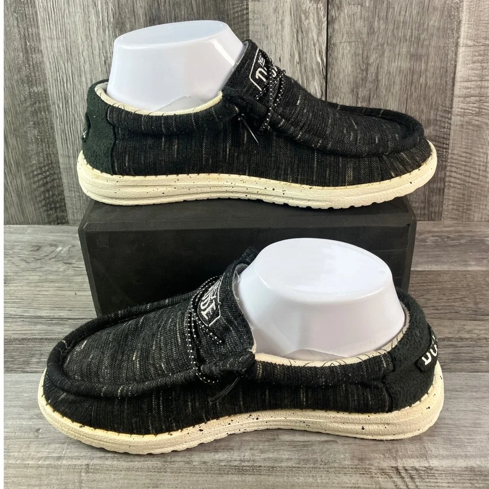 Hey Dude Wally Youth Stretch Black Marled Slip On Loafers Shoes Size 4Y